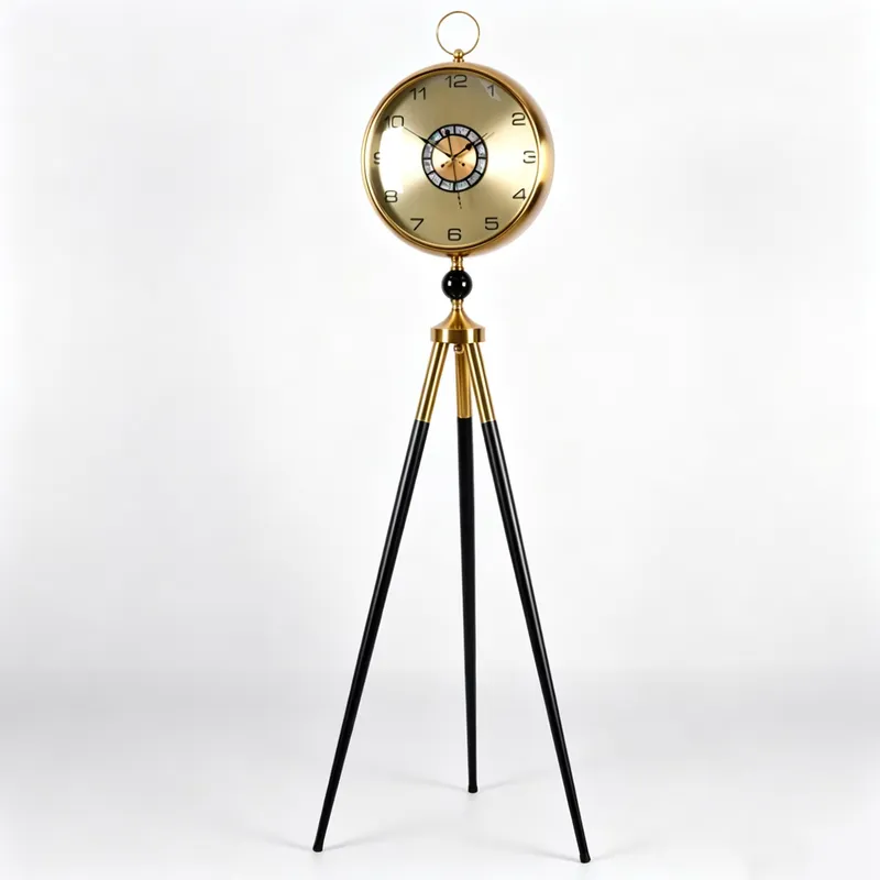 Art Craft Room - Jam Lantai Tripod Hitam Emas Dekorasi